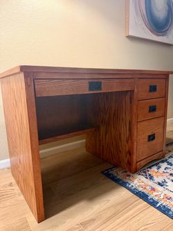 Solid Oak Mission Style Office Desk — File Drawer — $175