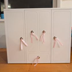 White Wooden Doll Closet and Vanity