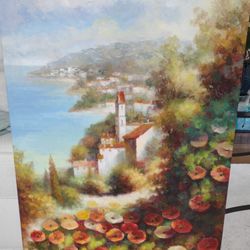 Original Painting 24x36 Coastal Mediterranean Europe Italy Landscape Canvas Signed 