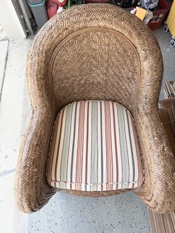 Wicker Accent Chair with Striped Cushion