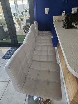 Stools, White And Chrome