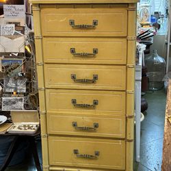 24x18x48 vintage bamboo style mid century modern chest of drawers, dresser, vanity.  Storage.  95.00.  Johanna at Antiques and More. Located at 316b M