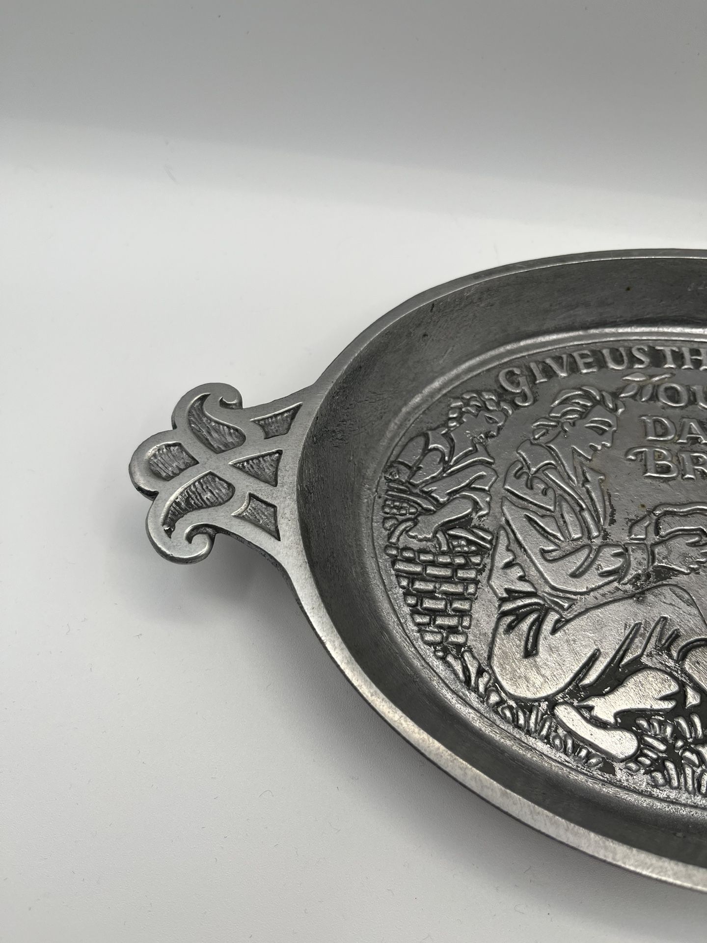Vintage Pewter Bread Plate “ Give This Day Our Daily Bread”- PhilaHouse Made In Israel