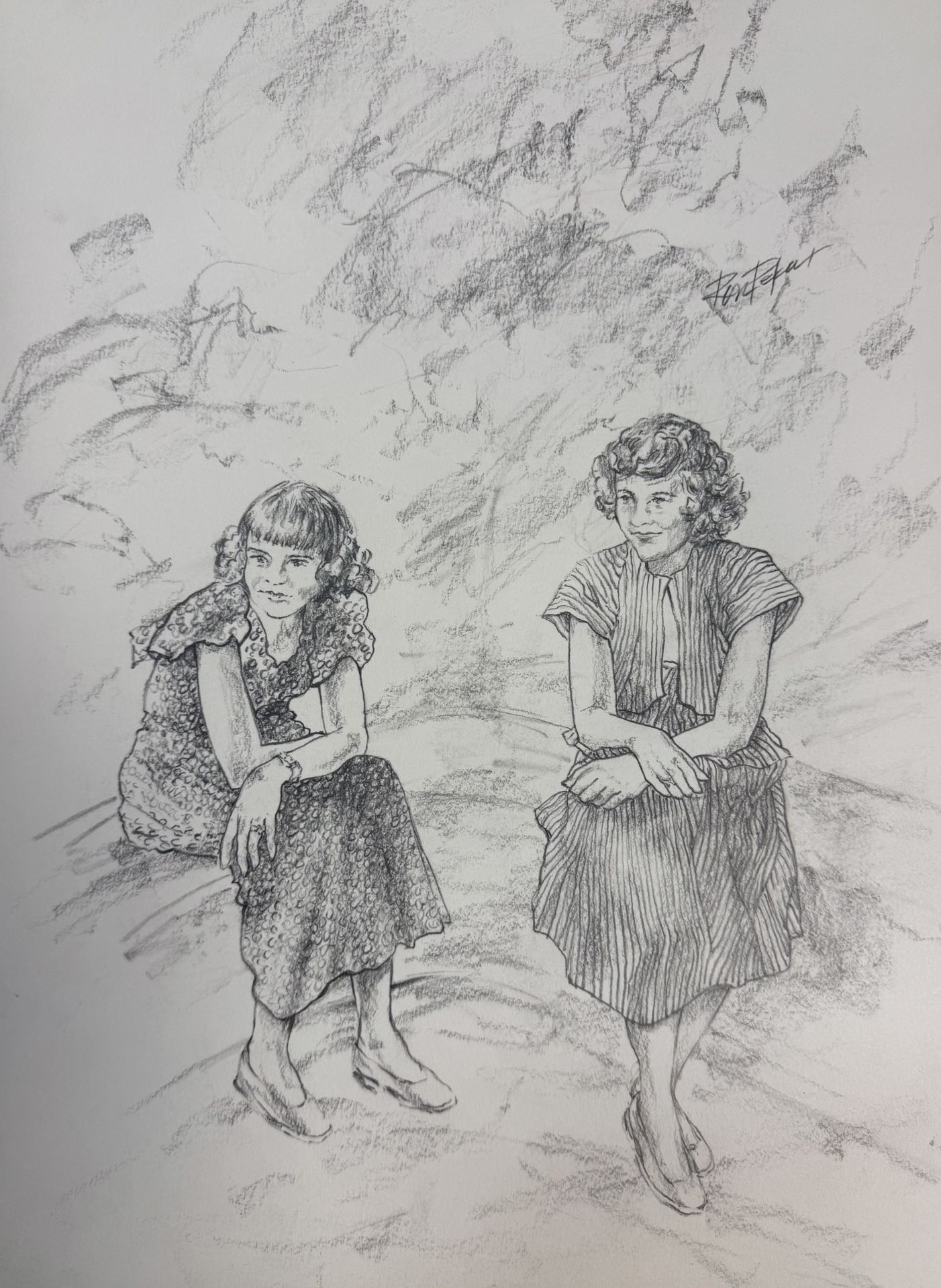 Disney’s Two Daughters Original Drawing Disney Music Hall Study by Ron Pekar