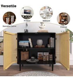 Accent Cabinet with 2 Bamboo Doors, 32" Sideboard Buffet Cabinet, Modern Decorative Bathroom Cabinet for Living Room, Dining Room, Entryway, Natural W