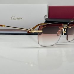 Gold Cartier C Decor Sunglasses Buffalo Horn Red Glasses
