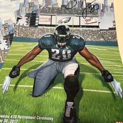 FRAMED & MATTED 11x17 Eagles BRIAN DAWKINS retirement Marvel poster AUTOGRAPHED