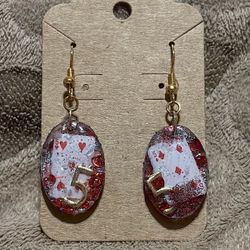Red “5” Playing Card Earrings