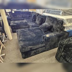 Extra large Modular sectional sofa set Black Jumb corduroy