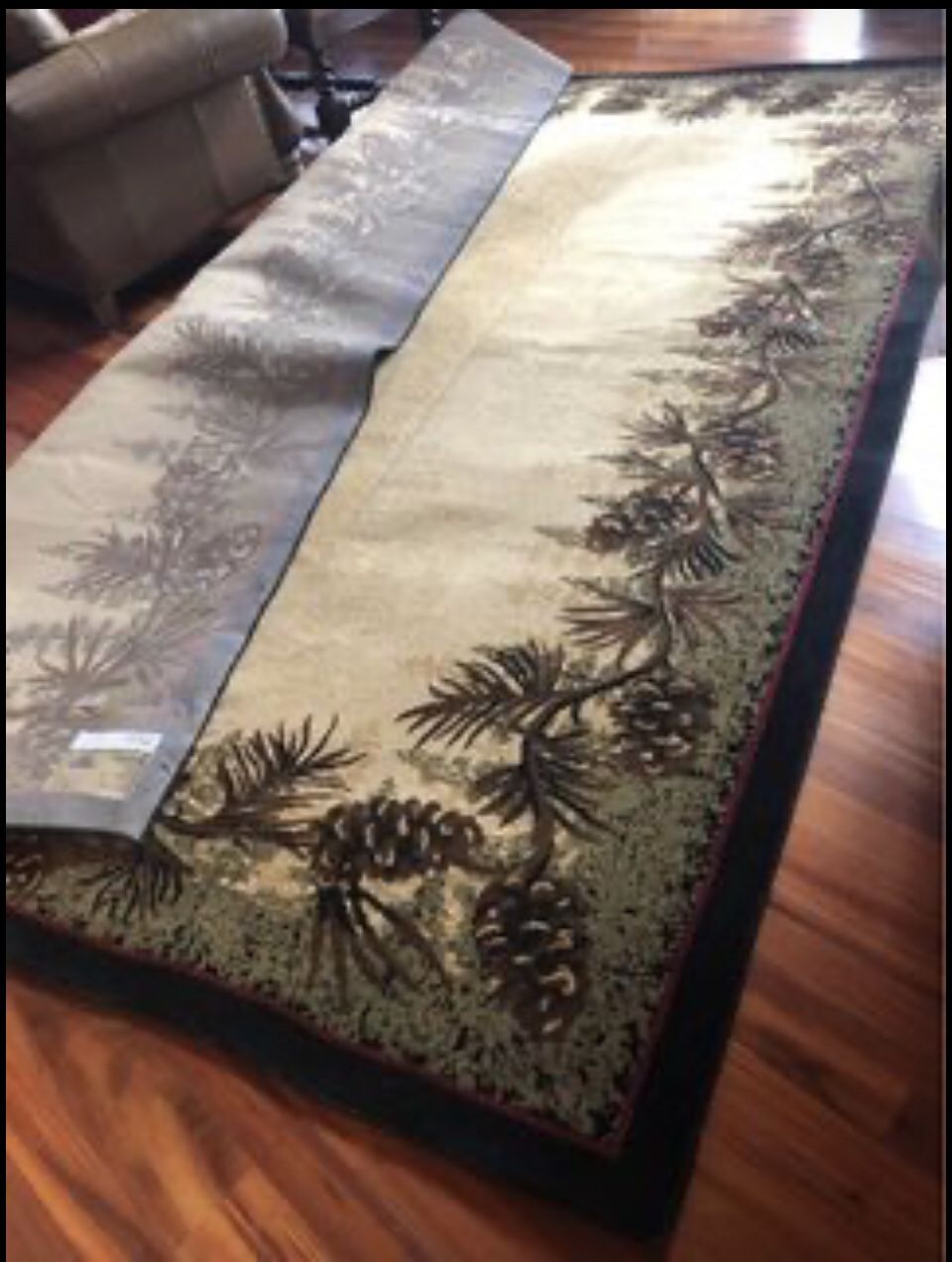NEW! 9’x12’ Rustic Cabin Lodge Pinecone Boarder Carpet Area Rug 12’x9’