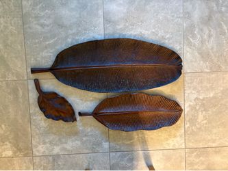 Large Handcarved and Signed Wood Leaves Wall Art