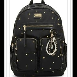 Madden Girl Kylie Dome Backpack. Black w/ GOLD Hearts.