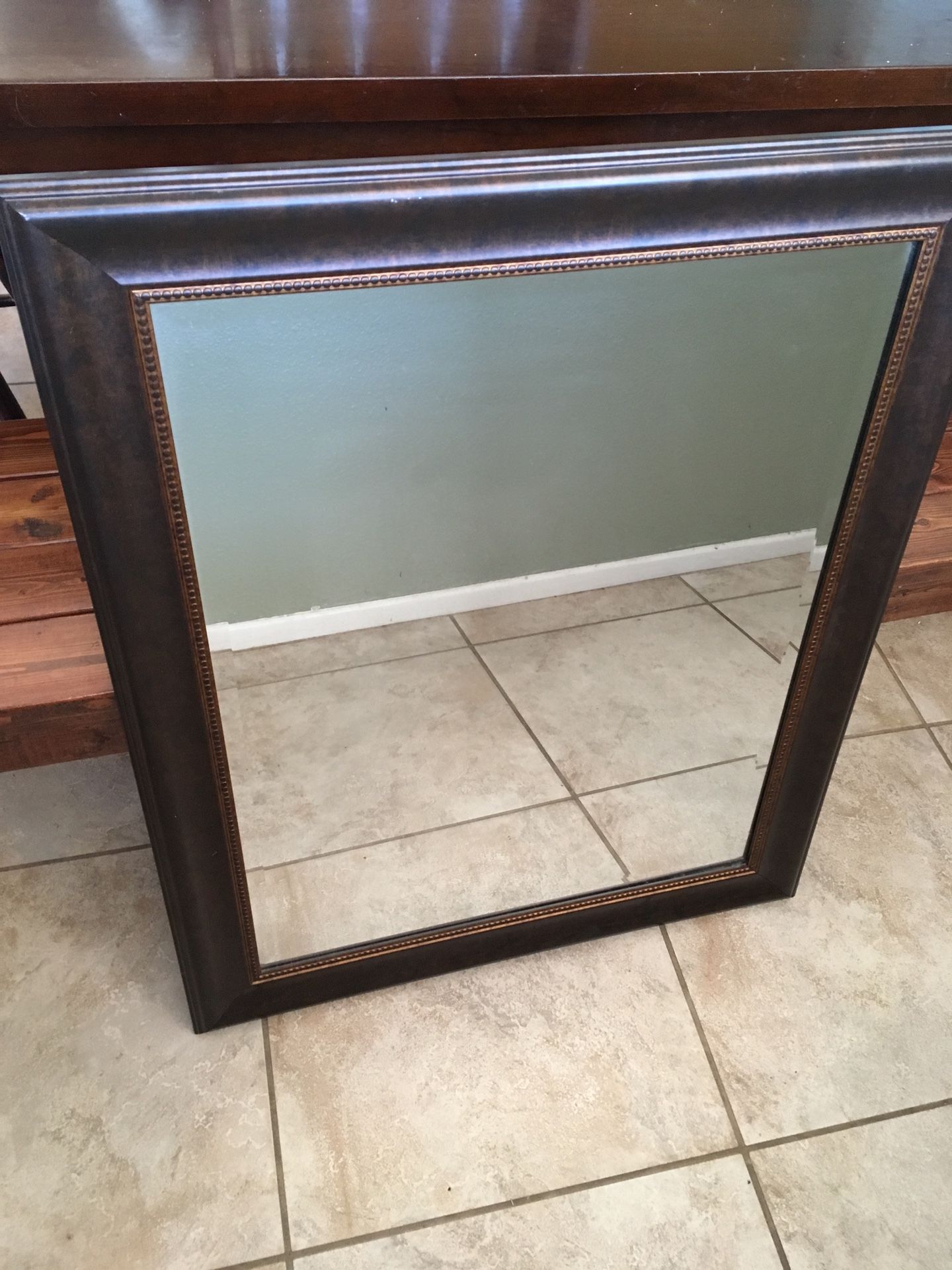 Large wall mirror ready to hang 27”x33”