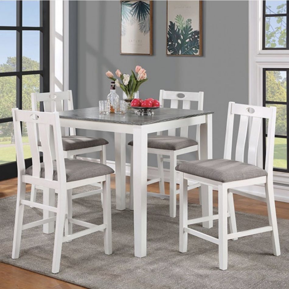 White And Light Grey 5 Piece Dining Set Counter Height Brand New In Box Firm Price $430