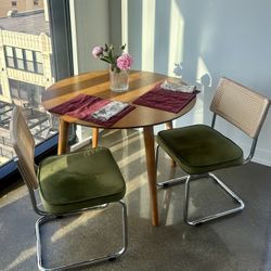 Solid Wood Round Dining Table Set – Includes 2 Chairs, Great Condition