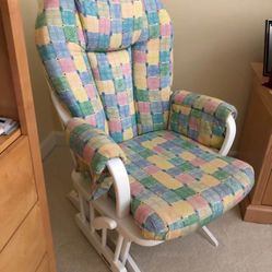 Dutailier rocking chair, glider, adjustable handle, colorful Patchwork and white