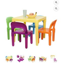 Colorful Children Kids Table with Four Chairs Plastic Toddler Table