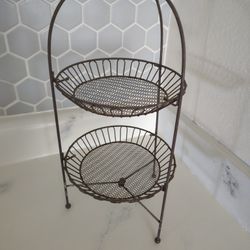 Foldable 2 Tiered Metal Cake Afternoon Tea Dessert Jewelry Fruit Plates Display 