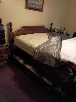 Dark Wood California King Bed Frame with Storage Drawers