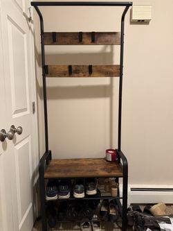 VASAGLE Coat Rack, Hall Tree with Shoe Bench for Entryway, Entryway Bench with Coat Rack, 4-in-1, with 9 Removable Hooks, a Hanging Rod, 13.3 x 28.3 x