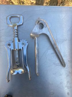 2 Vintage Kitchen Tools Stamped ITALY (Wine Opener & Garlic Press) - AS IS