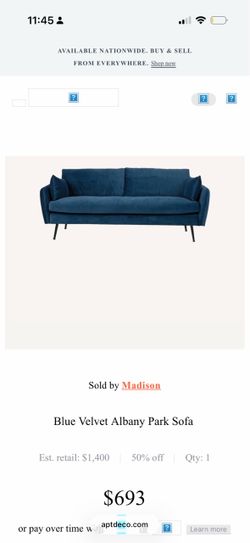 Blue velvet Albany Park Sofa