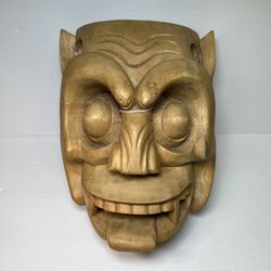 Hand carved wood wooden Oni Demon Mask Devil wall decor souvenir Folk Art