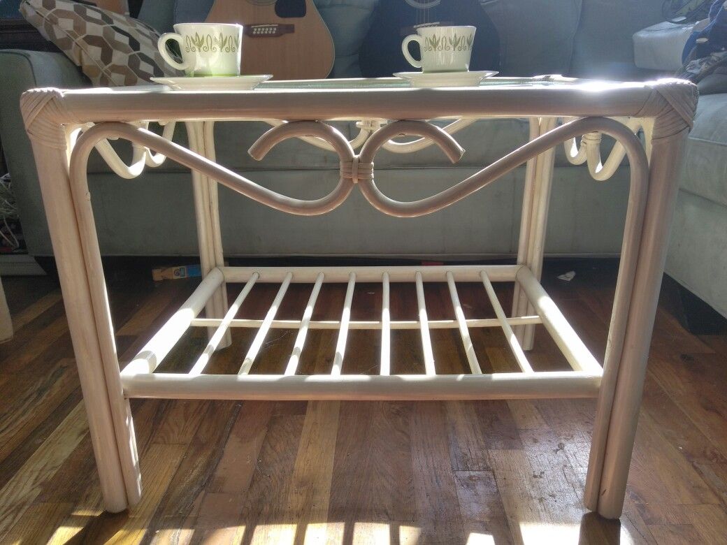 RATTAN GLASS TOP COFFEE / SIDE TABLE