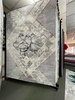 Large Modern Area Rug Gray Gold Geometric