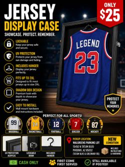 IHEIPYE Large Lockable Jersey Display Case Shadow Box Frame – Black, UV Protection Acrylic, Fits up to 2XL
