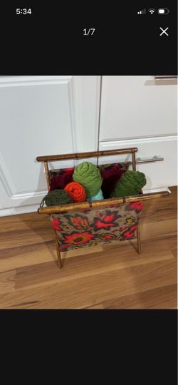 Vintage Knitting Sewing Caddy Yarn Bag with Wood Frame