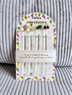 🍒 Fruit Glass Cocktail Stirrers – Set of 4 – New in Package 🍍