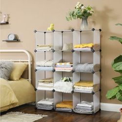 Closet Cabinet, Bookcase, Storage Unit, Interlocking Plastic Cubes, Easy to Assemble, for Living Room, Closet, Bedroom, Office, Includes Rubber Mallet