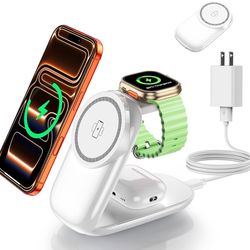 3-in-1 Wireless Charging Station for MagSafe,Foldable Magnetic Charging Stand for iPhone 17/Air/16/15/14/13/12 Series/Apple Watch/AirPods, Wireless Ch