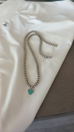 Tiffany Silver Bead Necklace with Teal Heart Pendant