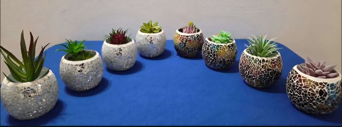*** CLEARANCE *** Mini-Mosaics with Polished Stone / Faux Succulents ($8 EACH) @ Lasting Creations