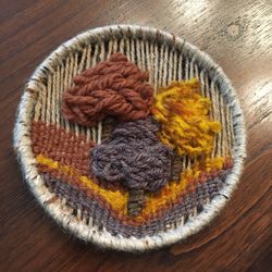 set of two handmade weaved knotty rustic yarn fall scape wall hangings 