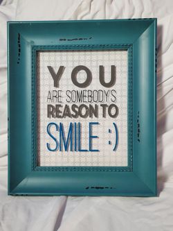 12x14 You Are Somebody's Reason to Smile Teal Gray White Wood Framed 3D Wall Art