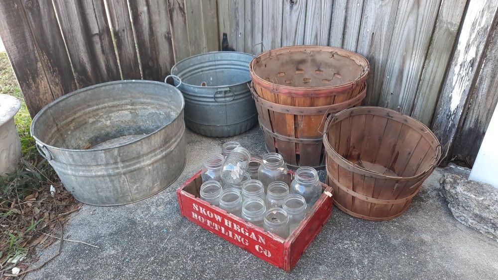 Large Lot Of Vintage Antique Jars And Bins