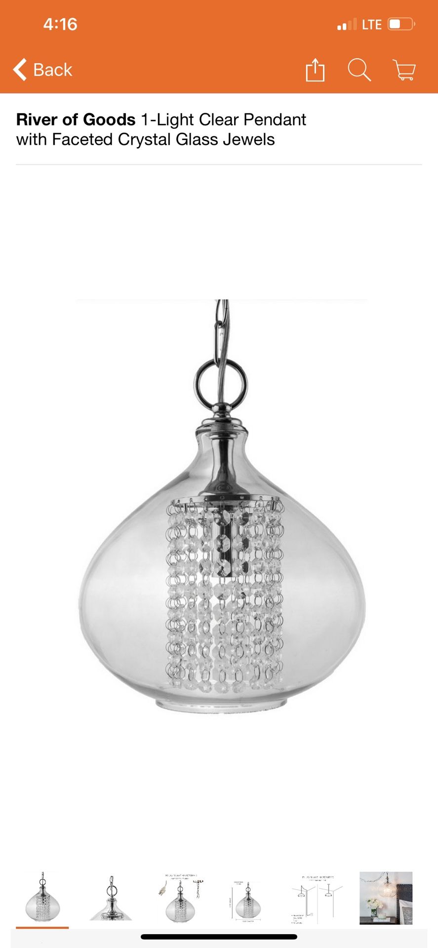 River of Goods 1-Light Clear Pendant with Faceted Crystal Glass Jewels