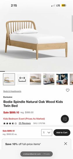 Crate & Barrel Bodie Spindle Natural Oak Wood Kids Twin Bed