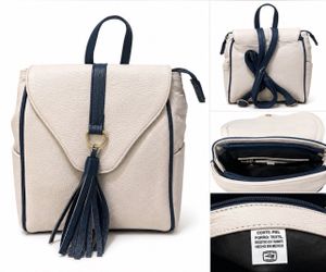 Tan and blue back-bag purse