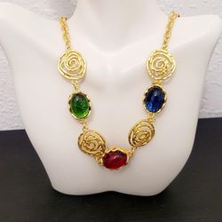 18k gold plated multicolored stone women's ladies statment pendant necklace gift