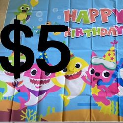 $5 NEW!! LARGE Baby Shark Birthday Banner , 6 ft 10 in X 5 ft 