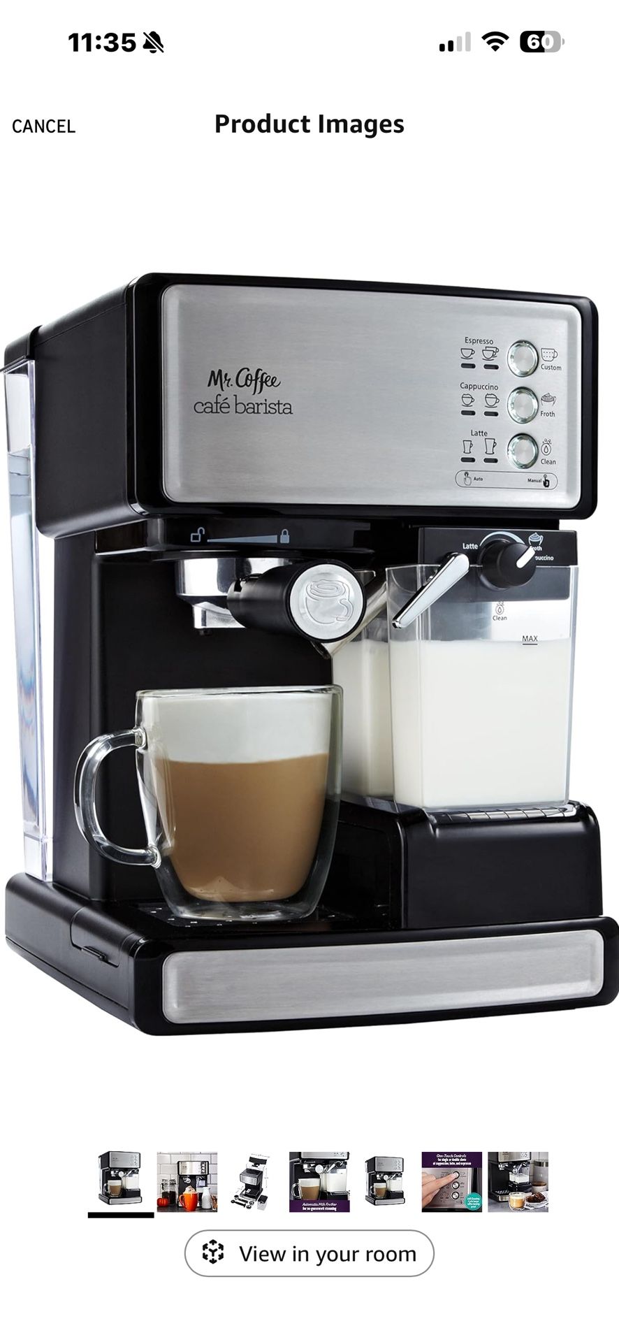 Coffee Maker. Mr. Coffee Espresso and Cappuccino Machine Stainless Steel Programmable Coffee Maker with Automatic Milk Frother 15-Bar Pump Ideal for H