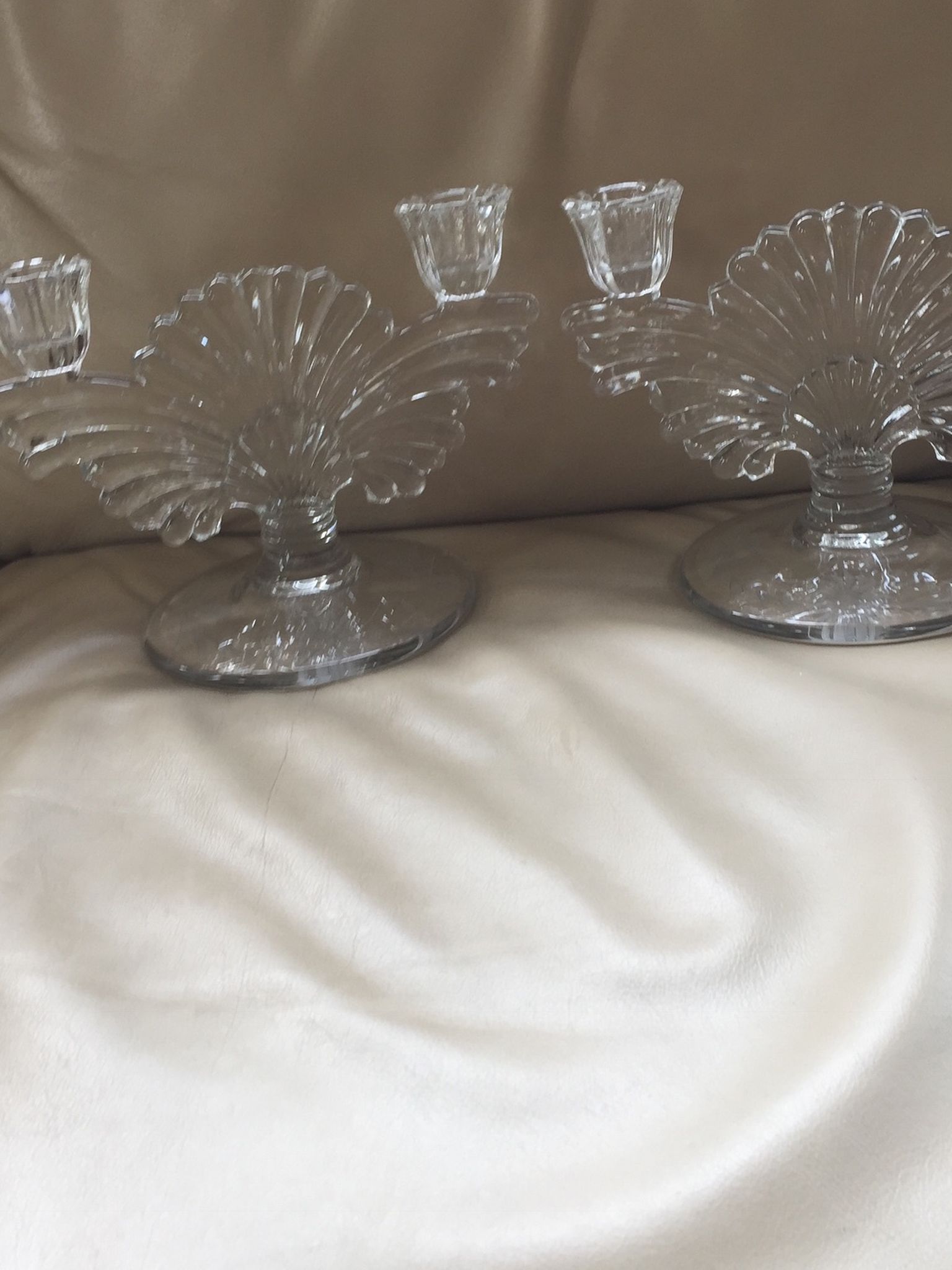 Vintage lead crystal etched glass double cab candlabra candle stick holder