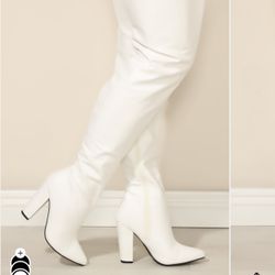 Super Cute White Knee High Boots