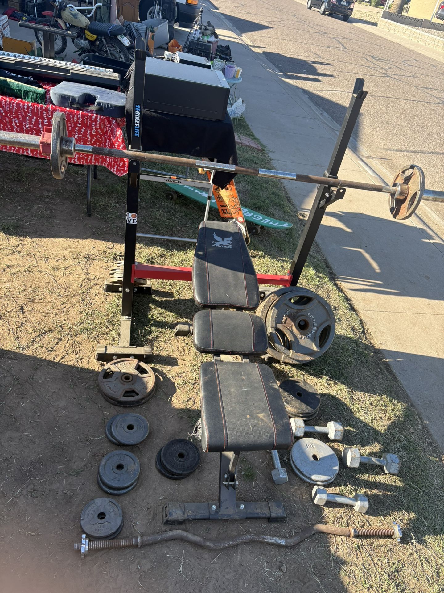 430 Pounds Weights, Bench, And Rack