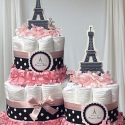 PARIS themed baby shower diaper cakes 