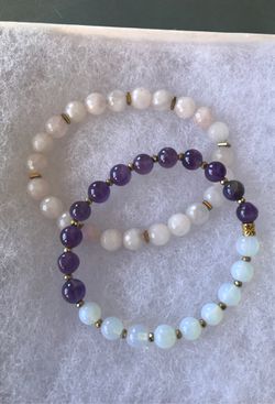 Rose quartz, amethyst and moonstone stretch bracelets